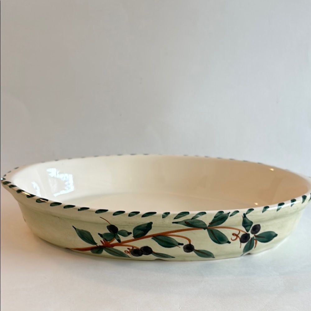Williams Sonoma Portugal Hand Painted Olive Branches Oval Casserole Dish
